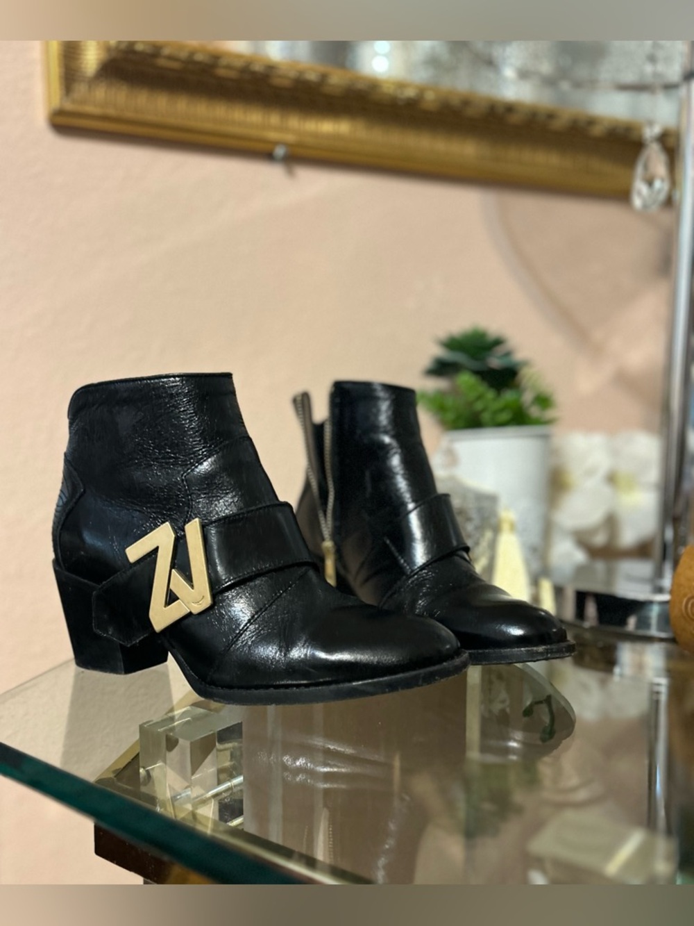 Zadig & Voltaire Molly ZV Black Leather Ankle Boots Size 38/7.5-8